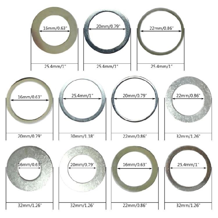 Anéis Redutores Úteis Anel de Conversão para Disco de Corte de Aço Inoxidável Ferramenta para Marcenaria 20/22/25.4/30/32mm 11 Peças