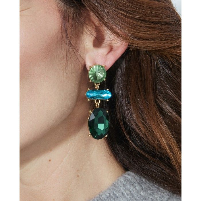 Boucles d'oreilles - LUXENTER - Mekon - Plaqué or 18k - Cristal vert - 56,5 mm