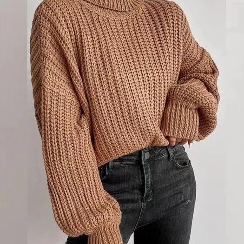 Women's Simple Fashion Non-Pilling Knitted Sweater Urban Trend Solid Color Round Neck
