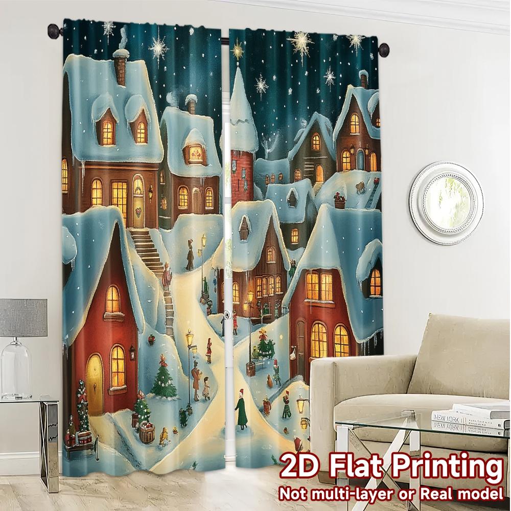 2pcs,Curtains Charming Winter Village Snowing (3) Print Chic Curtains Fabric Curtains Gifts Perfect for Translucent,