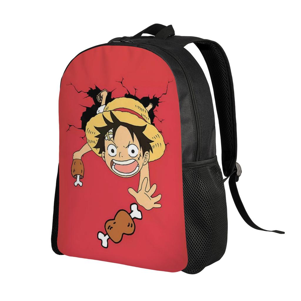 Luffy Red Simple Cartoon Backpack Men Ones Pieces Large Backpacks Polyester Leisure High School Bags Travel Design Rucksack
