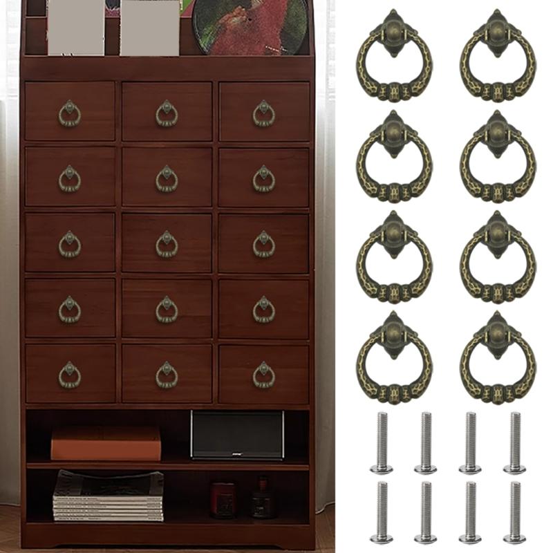 8pcs Retro Cabinet Knob Drawer Pull Classical Cupboard Pull Elegant Metal Handles set for Kitchen & Bedroom Furniture