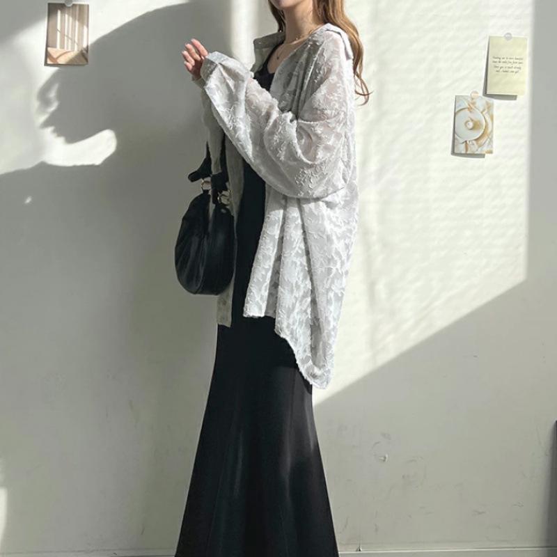 Japanese Korean Lace Chiffon Beach Top - Loose Airy Shirt