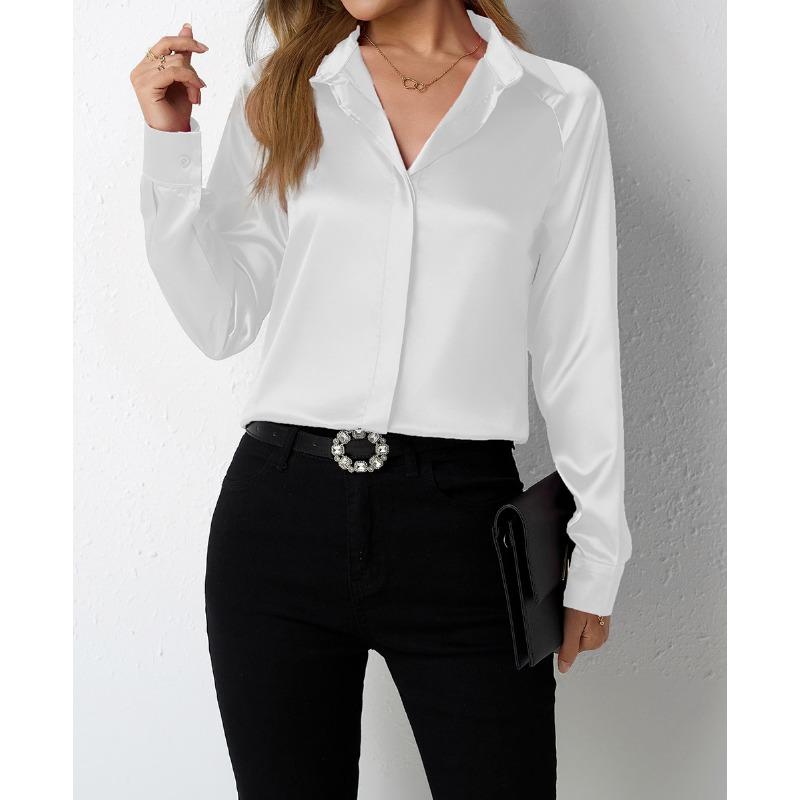 

Женская атласная рубашка, блузки и рубашки с длинными рукавами из искусственного шелка L