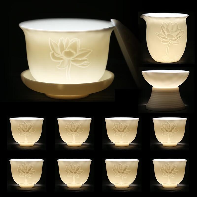 Su Shi Dehua White Porcelain Lotus Kung Fu Tea Set