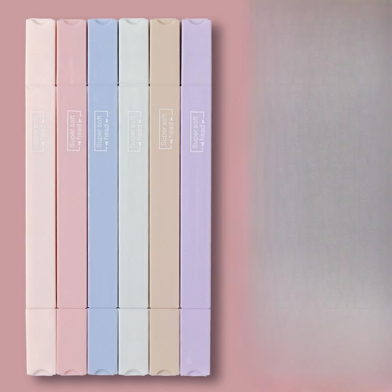 6PCS Pastel Highlighters Fluorescent Pen Highlighter Stationery Kawaii Kawaiii Supplies Marker Pens Colored Markers Adorable Pencils