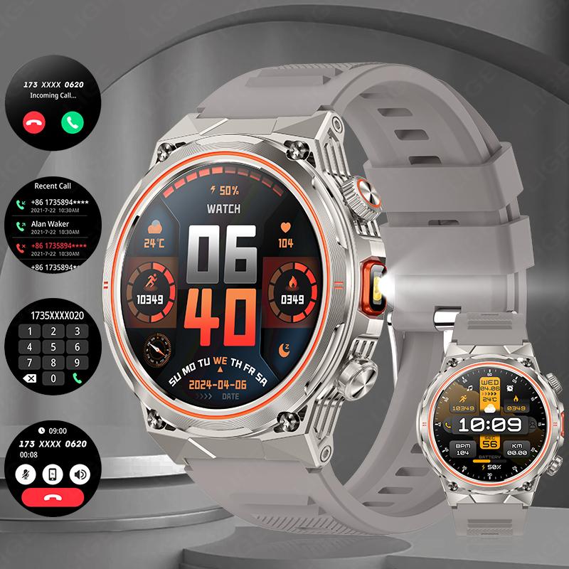 

Sports Smartwatch 400mah Battery 1.46 HD Display Wireless Talk Flashlight Military Smart Watch Stainless Steel Strap серый
