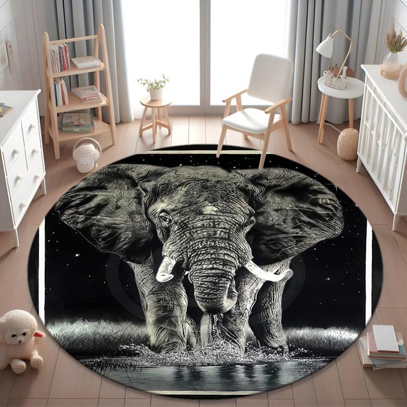 1Pc Elephant Circular Print Rug - Home Decoration Carpet For Living Room Bedroom Flooring Computer Chair Area Rug