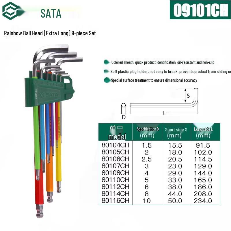 SATA Extra Long Hex & Torx Wrench Set with Ball & Flat Heads