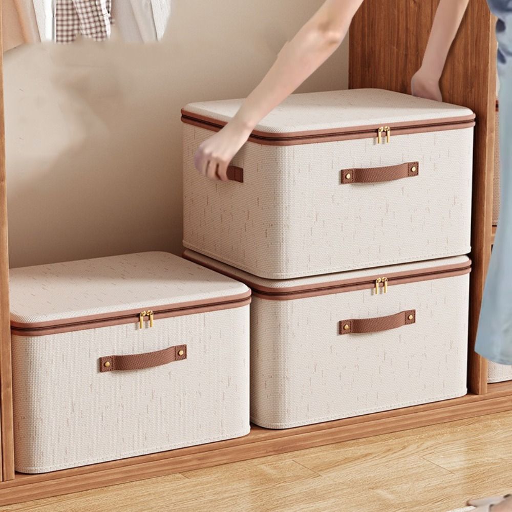 with Lid Linen Zipper Storage Boxes Large Capacity Clothing Storage Basket Sorting Box  Home