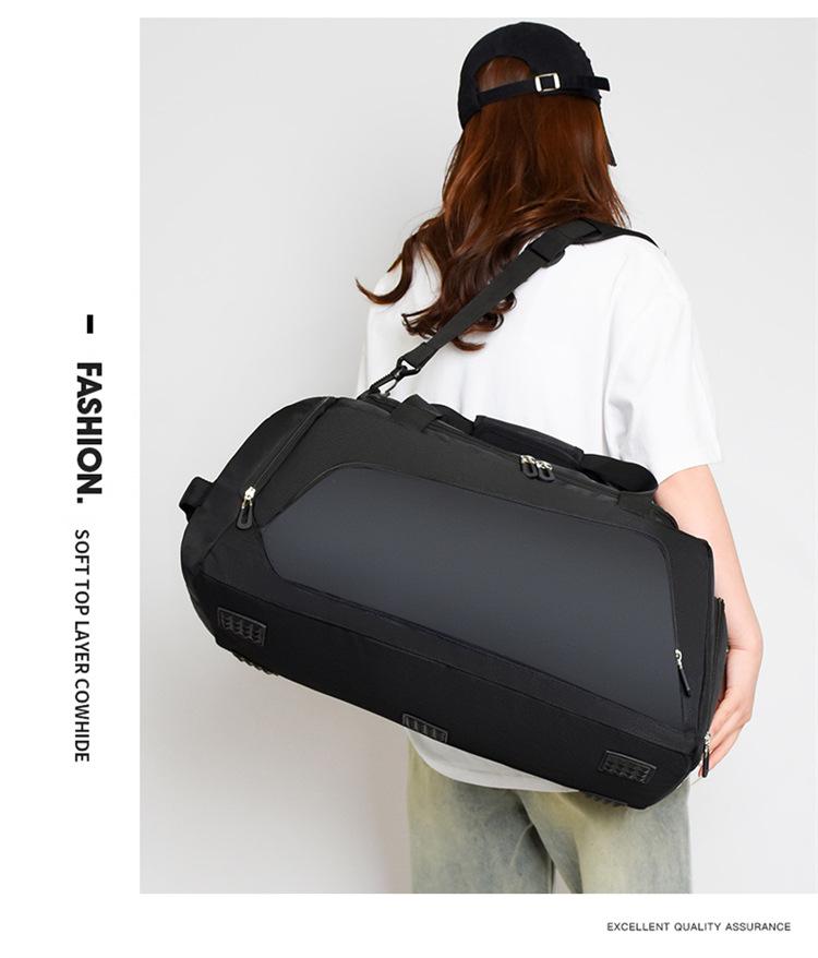 Large Capacity Gym Bag with Wet/Dry Separation, Shoe Compartment, Printed Logo, and Water-Repellent Design