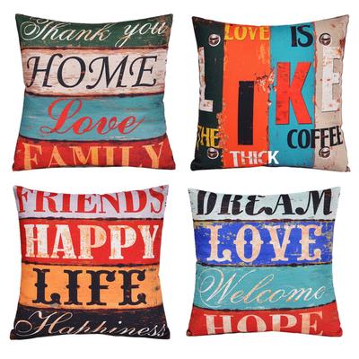 45x45cm Retro Printed Cushion Cover Cotton Linen Home Sofa Chair Seat Waist Throw Pillowcase Bar Coffee Shop Decoration