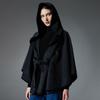 Damen Doppelseitiger Wollähnlicher Kapuzen-Cape-Schal, Poncho-Wickelmantel mit Schleifenband, 143×123cm Dicke Warme Oberbekleidung für Herbst Winter
