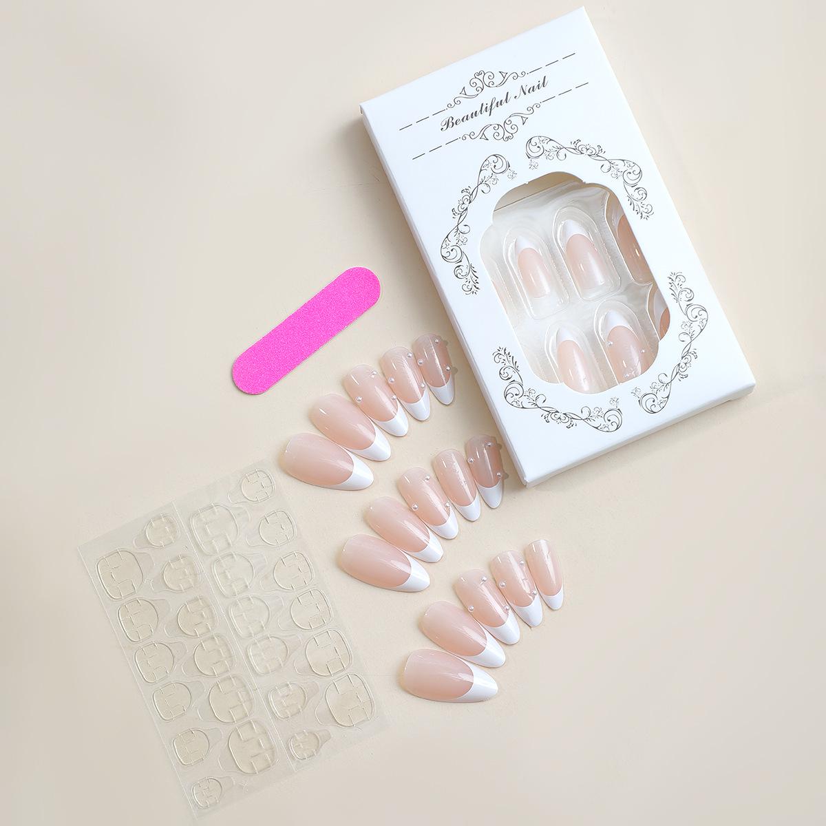 

Cross-Border Handmade Pink French Pearl Press-On Nail Art Tips