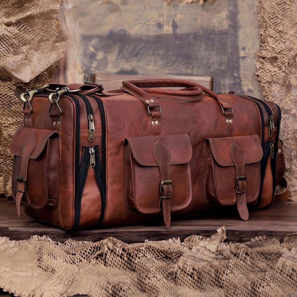 Personalized Handcrafted Leather Weekender Bag for Men Travel Overnight Monogram Duffel Groomsmen Gift