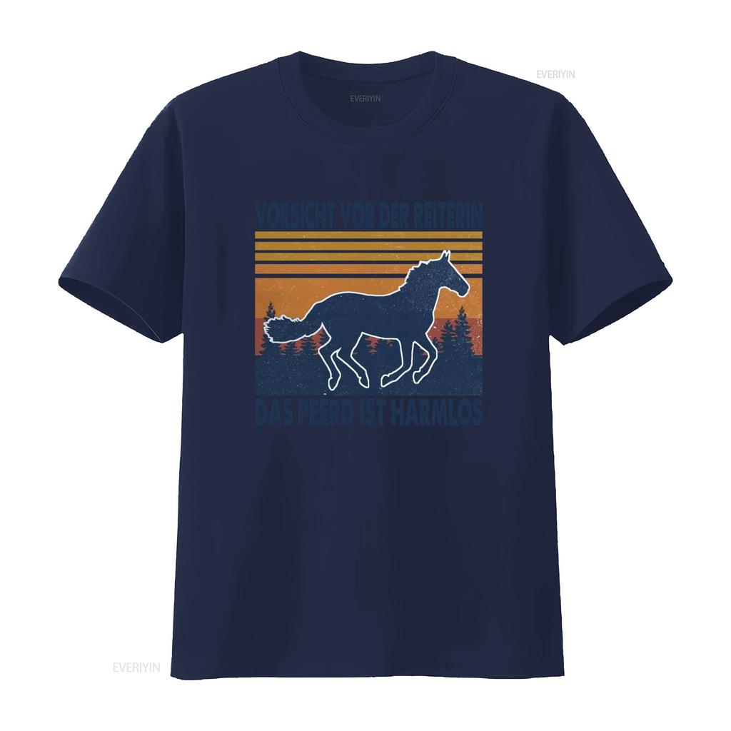 Horse Vorsicht Vor Der Reiterin Das Pferd Ist Harmlos T Shirt Print vintage Washed Unisex Slightly Casual Top For Everyday Wear