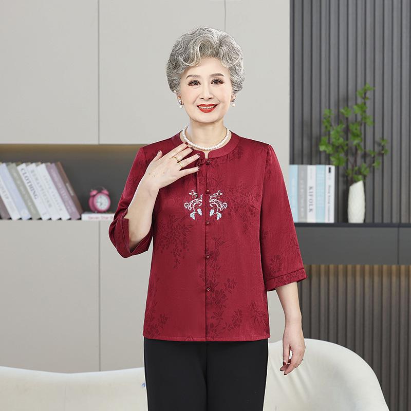 2025 Chinese Style Mid-Sleeve Summer Top for Middle-Aged Women 4XL