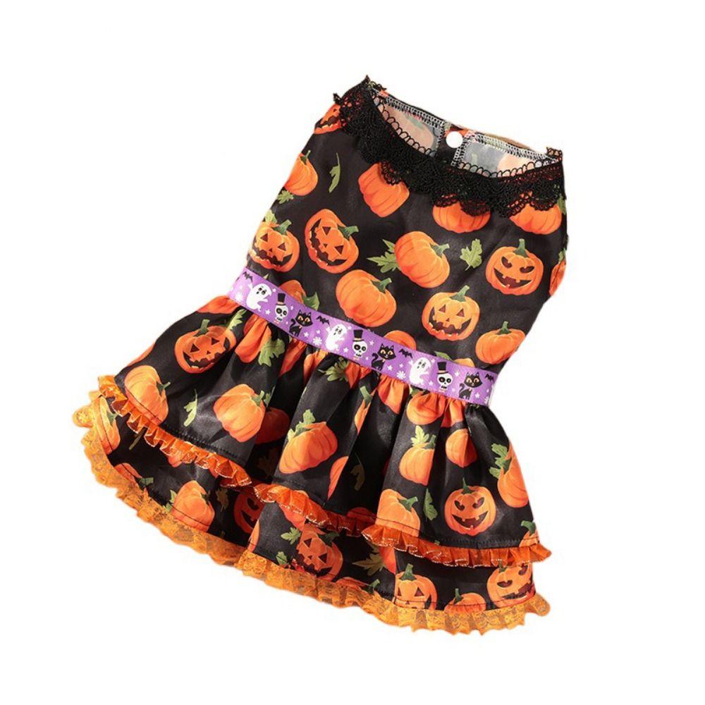 Creative Pet Halloween Dress Pumpkin Pattern Pet Pumpkin Lace Dress  Pet Supplies