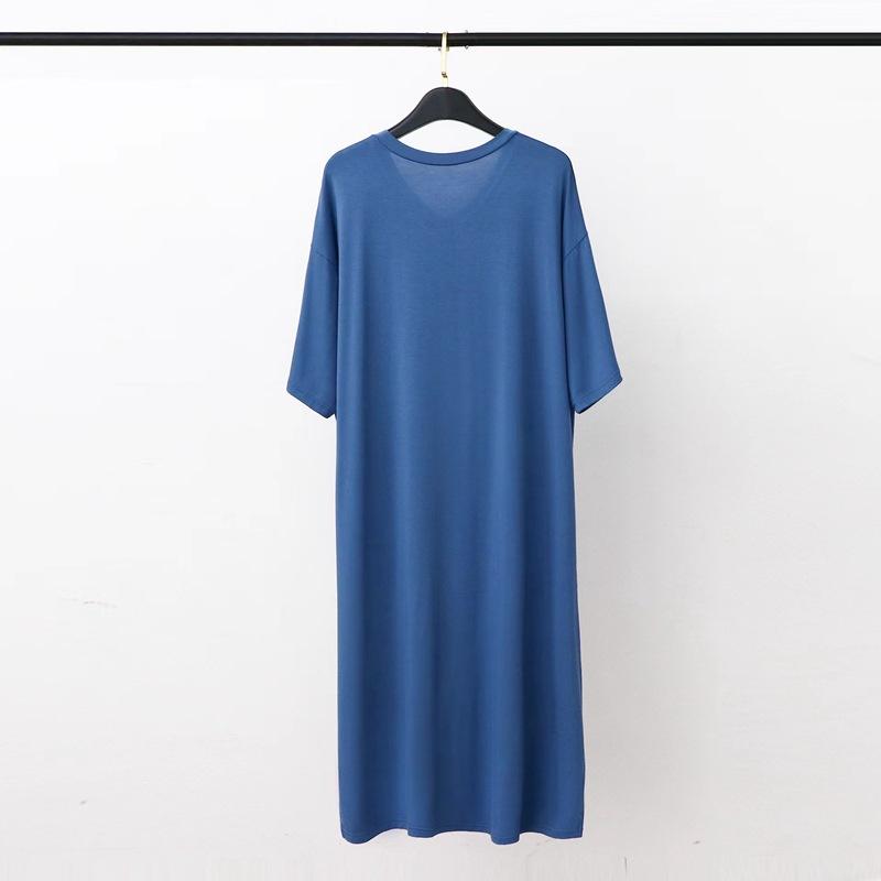 Men Summer Nightgown Modal Pajamas Round Neck Simple Raglan Sleeve T-shirt Dress Casual Loose Large Size Home Wear