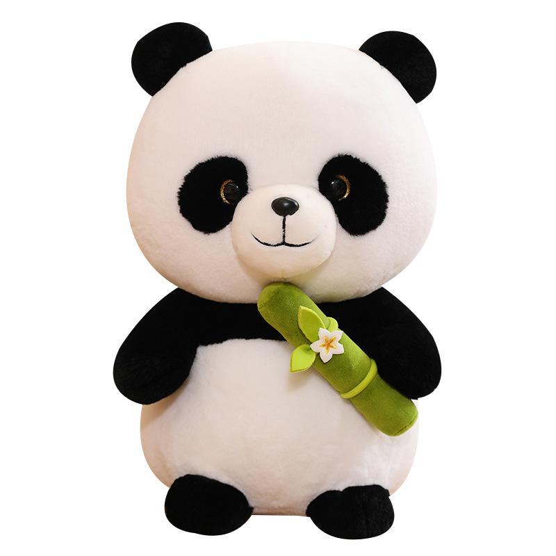 Cute Flowery Panda Doll Holding Bamboo Red Panda Plush Toy Home Decoration Living Room Sofa Gift