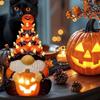 Halloween Zwerg Dekoration mit Licht, Kürbis Wichtel Keramik Baum Leuchtfigur, Orange LED Tisch Herbstdeko für Zuhause, Halloween Party