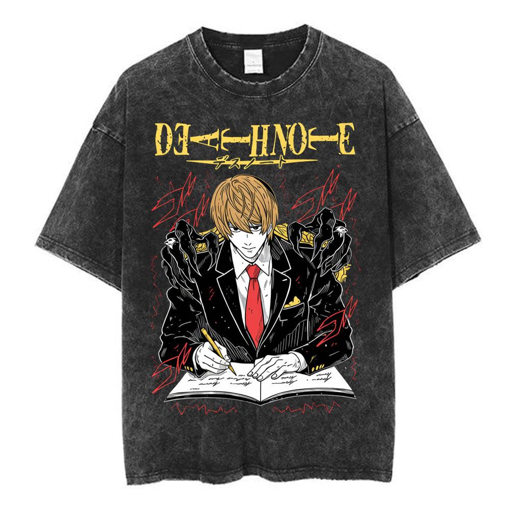 Anime Death Note Ryuk Yagami Light Vintage gewaschenes T-Shirt Herrenbekleidung Baumwoll-T-Shirt Mode Kurzarm-T-Shirts Streetwear