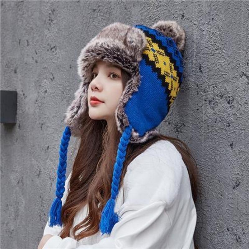 

Новая женская осенне-зимняя корейская версия универсальной утолщенной теплой велосипедной защитной шапочки для ушей для катания на лыжах hat синий