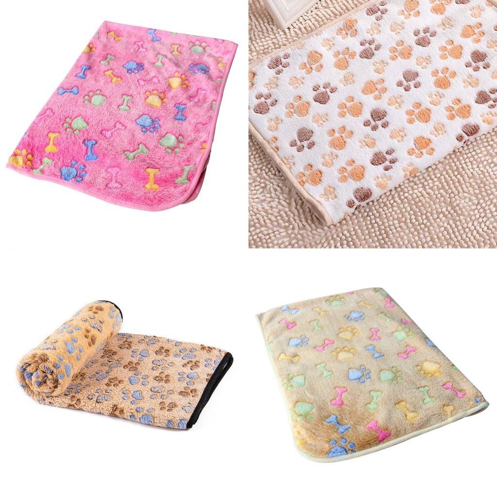 Plush Cute Pet Warm Paw Print Dog Puppy Fleece Blanket For Cozy Sleeping