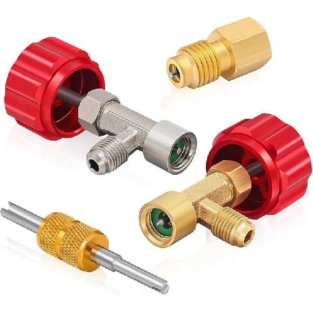 Комплект прокола баллона Boltigen R134A, Самозапечатывающийся прокол баллона R134A для автомобиля, Прокол баллона фреона для кондиционера, Переходники R134A, С инструментом для удаления золотника красный