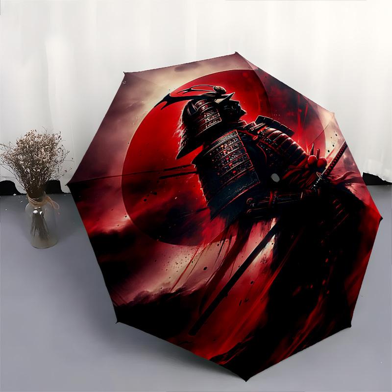 Samurai, RedMoon Themed Automatic Opening and Closing Umbrella, Brightly Colored 8-rib Portable Umbrella, Suitable for Men and Women, A Perf