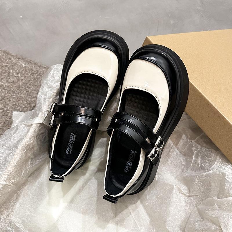 

Черные туфли на платформе-маффине в стиле колледжа, маленькие кожаные туфли, женские, новые весенне-осенние туфли Мэри Джейн, увеличивающие рост, одинарные туфли 40