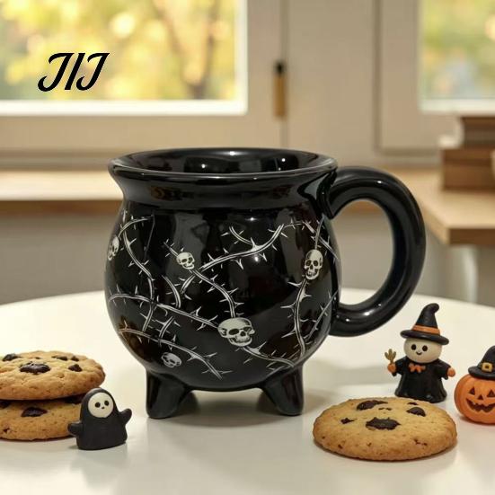 Décoration de Table Mystérieuse Halloween Chaudron de Sorcière Tasse, Crâne Citrouille Fantôme Céramique Café Anniversaire Cadeau pour Amis Tasse, Vaisselle Effrayante