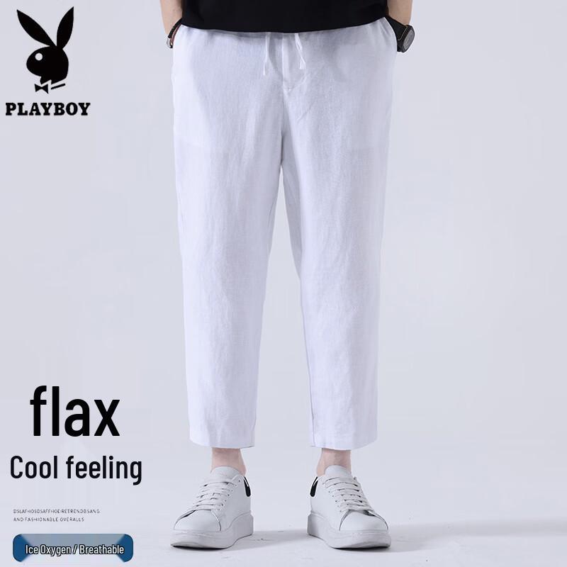PLAYBOY Men s 100% Linen Straight-Leg Drawstring Casual Pants XL