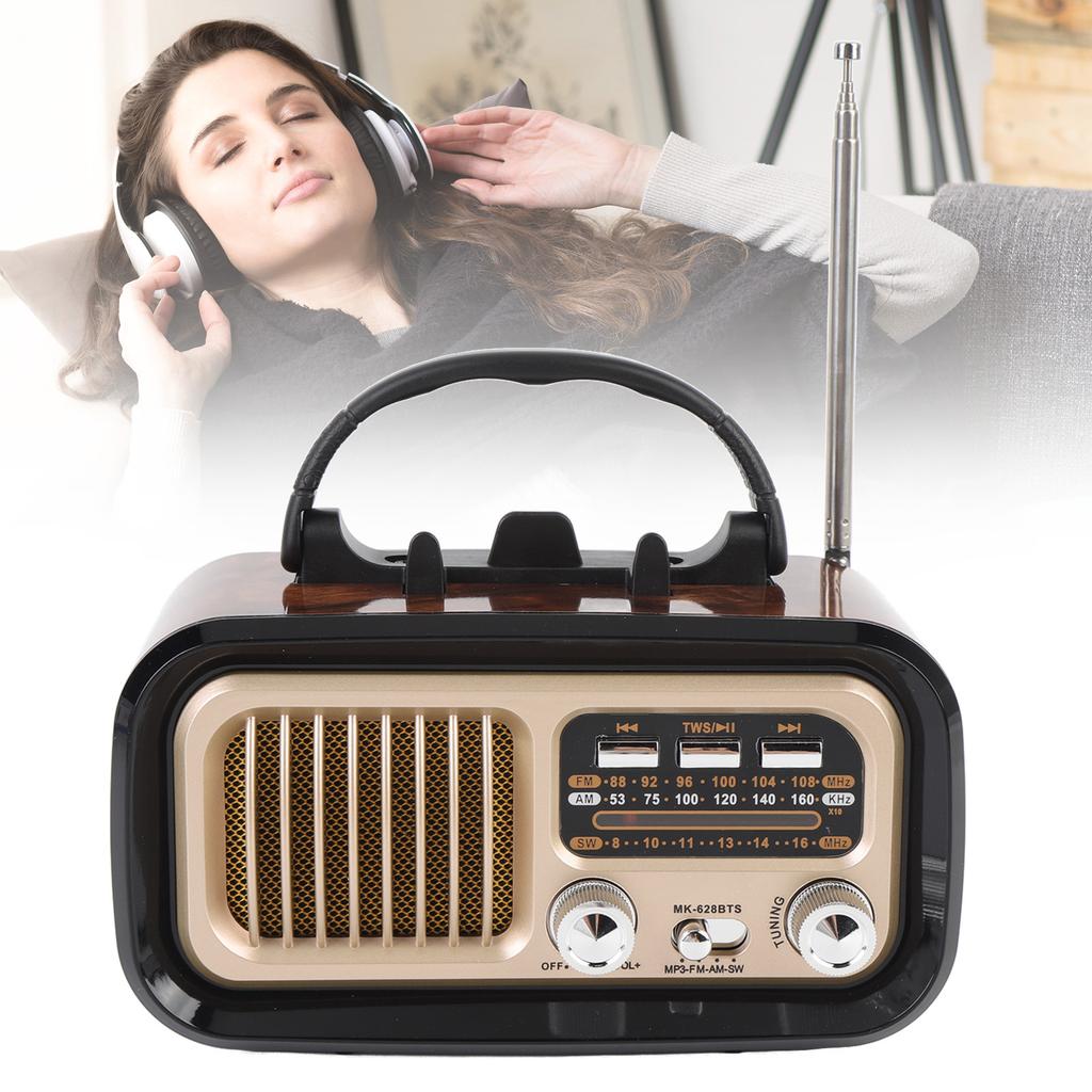 Retro Radio with   Spker Memory Card USB Playback Solar Battery Powered Rechargble Portable AM FM Radio for Outdoor Camping