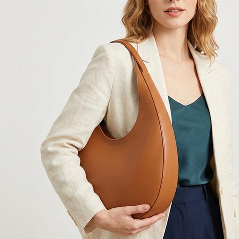 HIFASHION Genuine Cowhide Leather Half Moon Bags Casual Underarm Shoulder Purse Large Capacity Crossbody Hobo Work Tote Handbags