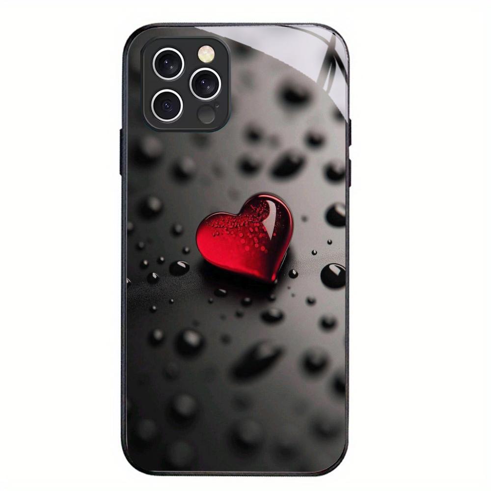 Red Heart Shape Glass Phone Case For iPhone 16 15 14 13 12 Pro Max Max Hard Shockproof Glossy Glass Back Cover Phone Shell