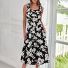 Women's Casual Fashion Floral Print Round Neck Sleeveless Midi Dress