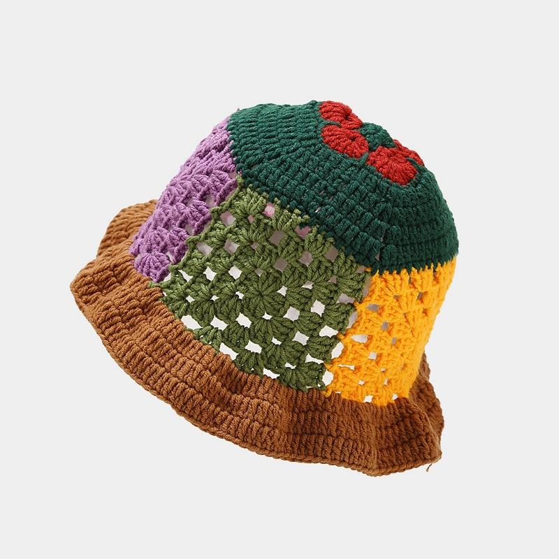 Hand-Crochet Hollow Floral Bucket Hat - Artistic Knit Vacation Hat for Women Breathable & Bohemian Style Crochet Cap