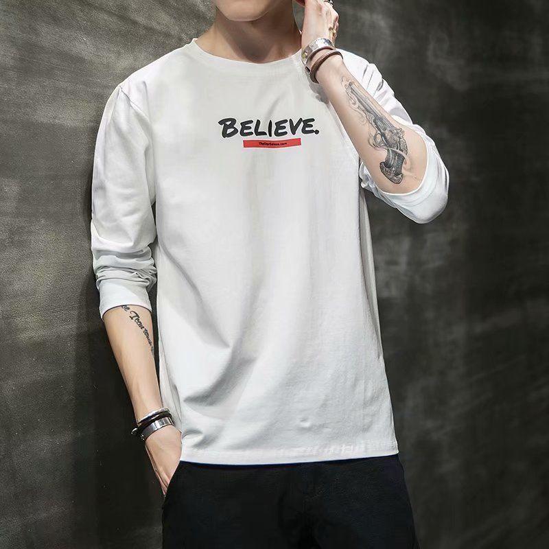Men T Shirt Solid Color O-neck Long Sleeve Streetwear Casual Men Clothing Korean Style Fashion Tee Tops M-4XL