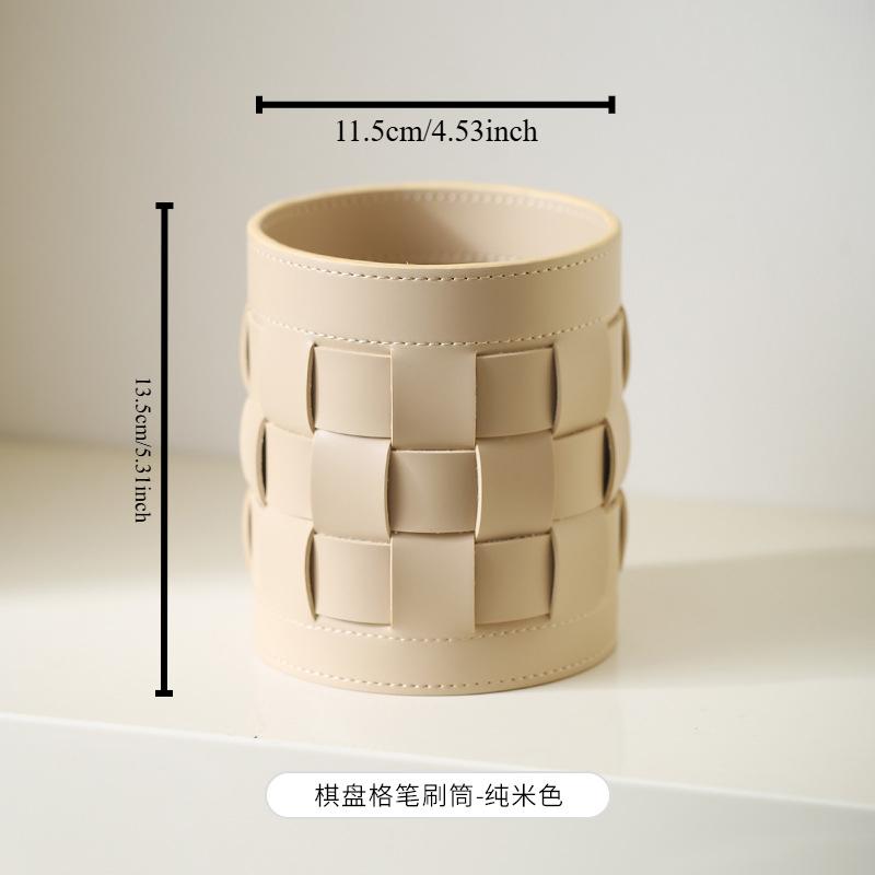 

Кожаное ведро для хранения кистей для макияжа, ощущение высокого класса, держатель для ручек в стиле легкой роскоши, кожаный ящик для хранения, настольный