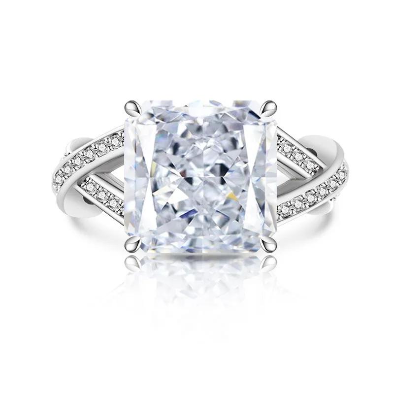 925 Sterling Silver Stylish Simple Ice Flower Cut Square Zircon Cross Ring Birthday Party Anniversary Gift белый