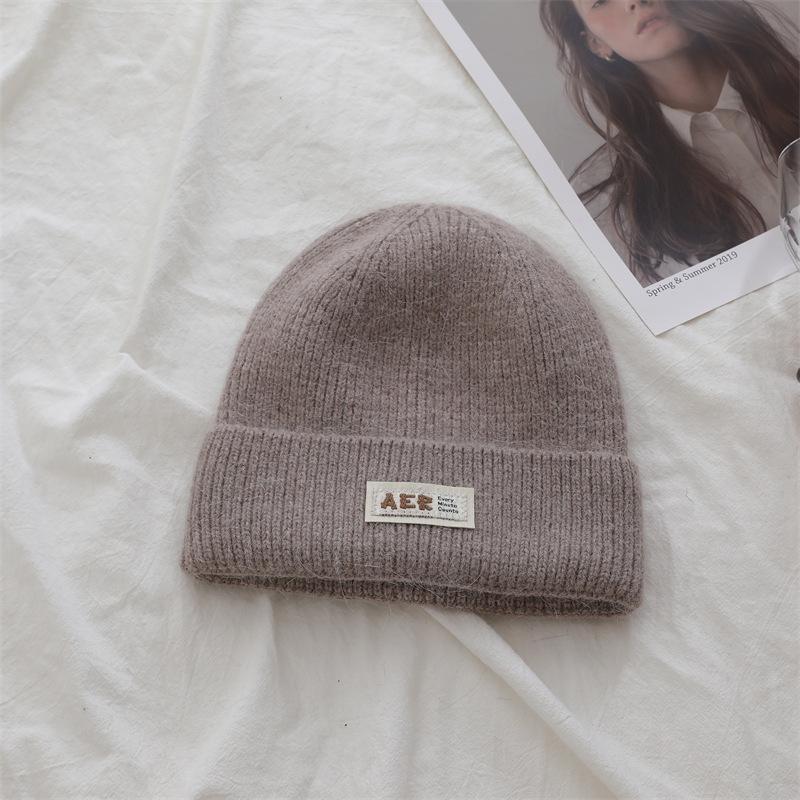 Korean Version of Rabbit Containing Wool Hat with Thickened Autumn and Winter Face Small Ear Protection Couple Versatile Pullover Hat Knit Hat