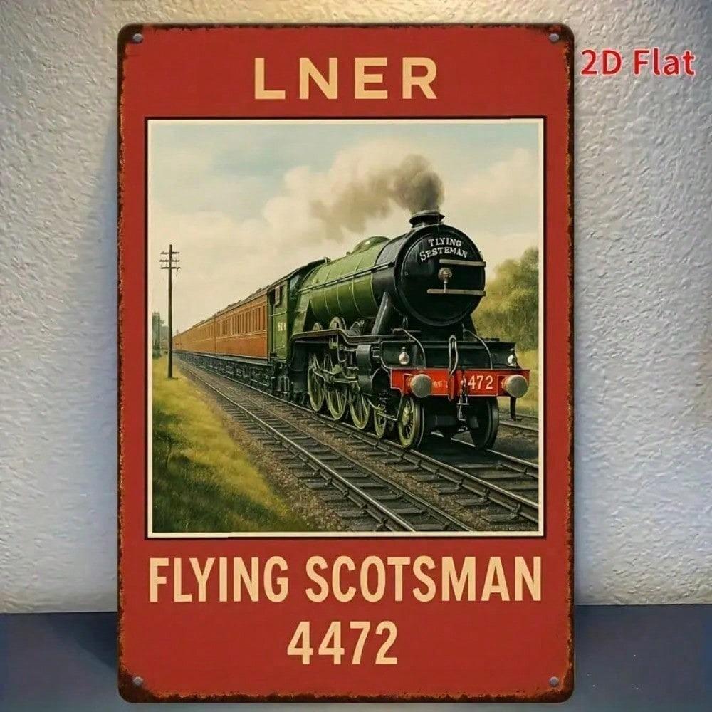 Vintage LNER Flying Scotsman Metal Wall Sign, British Railways Retro Tin Art Decor