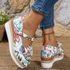 Fashion Mid Heel Wedges Pumps Spring/autumn Flowers Shoes Female 2025 High Quality Round Toe Buckle Strap Shallow Women's Shoes