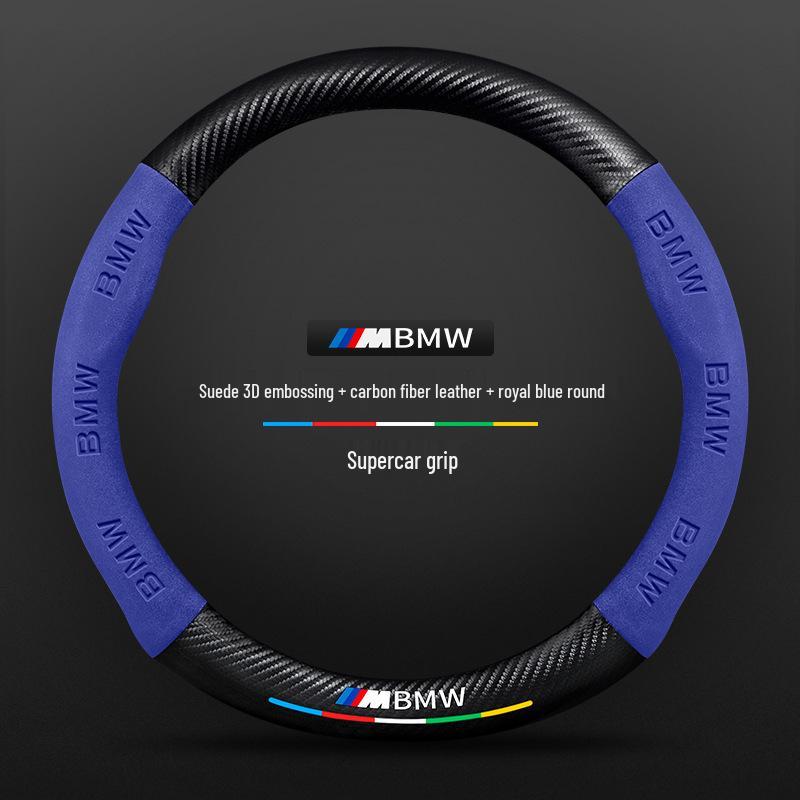 BMW iX3 Suede & Leather Steering Wheel Cover (2020-2022) - Universal, Four Seasons, Carbon Fiber Design