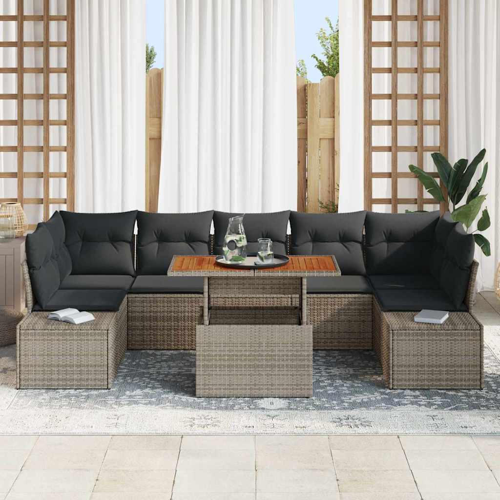 Garden Sofa Set with Storage 8 pcs Grey Poly Rattan
