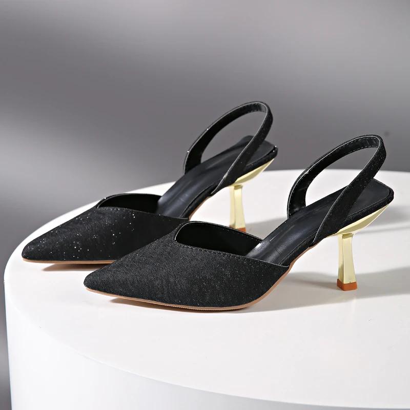 New Womens Sandals Fashion Pointed Toe Slingback Shoes Shallow Slip-on Elegant Color Party High Heels