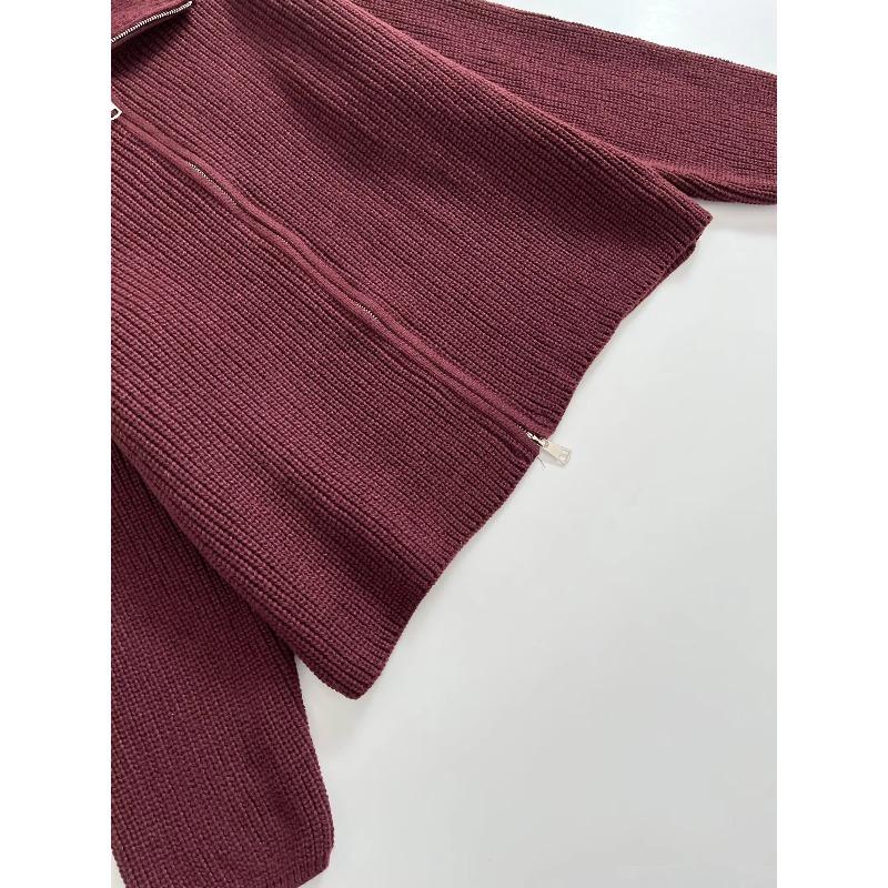 Frühling Damen Locker Fauler Stil Pullover Cardigan Ausgestellter Revers Langarm Doppelkettenstreifen Strickmantel