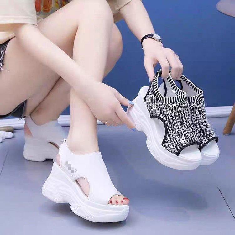 High-heeled Roman beach shoes summer new muffin comfortable fish mouth inner height increase thick-soled wedge sandals