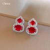 Medieval Court Style Red Zircon Gourd Stud Earrings Exquisite Temperament Earrings